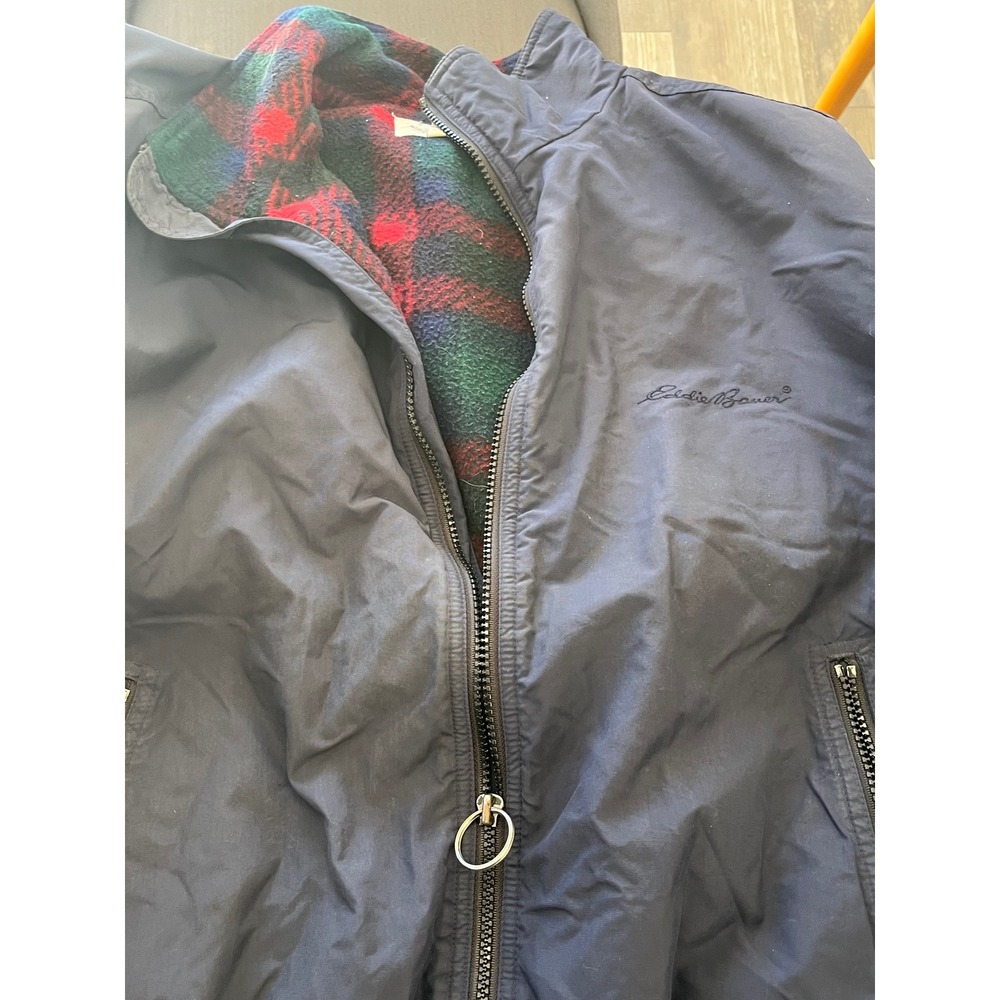Eddie Bauer Mens Navy Blue Plaid Lined‎ Jacket With Zipper Pockets